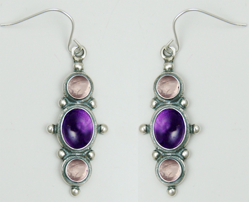 Sterling Silver Drop Dangle Earrings With Amethyst And Rose Quartz